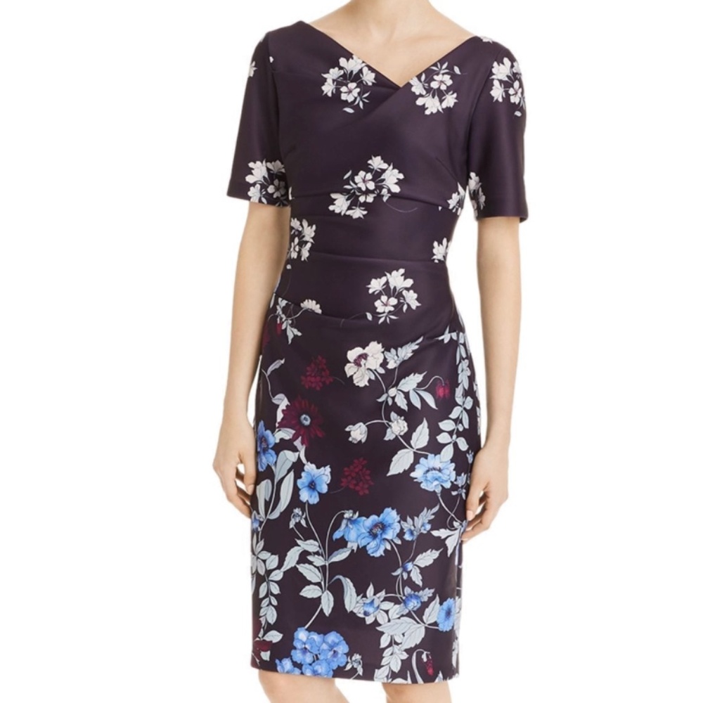 Adrianna Papell Botanical Draped Scuba Dress Size 6